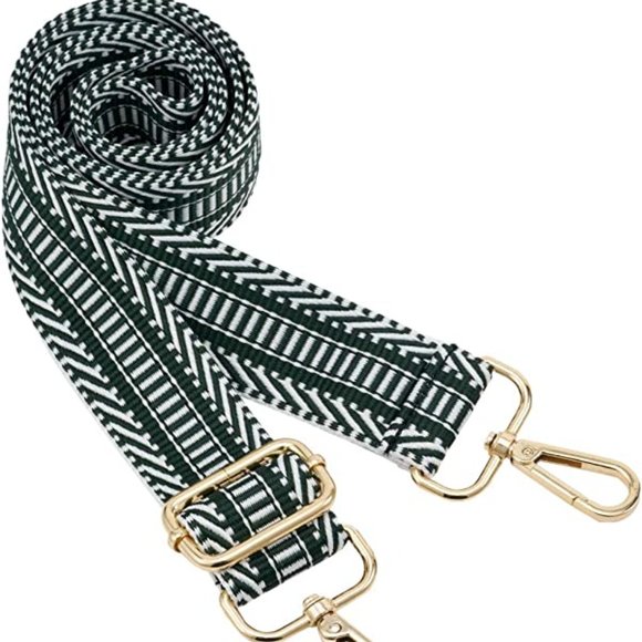 Handbags - NWT Herringbone Purse Strap Woven Canvas Forest Green Gold Adjustable Removable